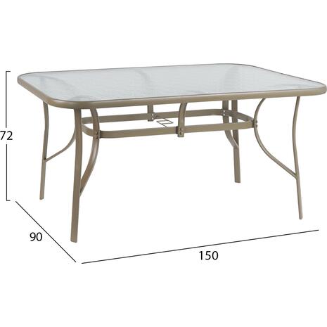 ΤΡΑΠΕΖΙ BRUNO 150X90Χ72Υεκ. ΜΕΤΑΛΛΙΚΟ ΣΑΜΠΑΝΙ ΜΕ ΓΥΑΛΙΝΗ ΕΠΙΦΑΝΕΙΑ HM5145.04