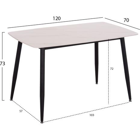 ΤΡΑΠΕΖΙ RAVEN HM9854.01 ΚΕΡΑΜΙΚΟ TOP ΜΑΤ ΛΕΥΚΟ ΜΑΡΜΑΡΟ-ΜΑΥΡΟ ΜΕΤΑΛΛΟ 120x70x73Υεκ.