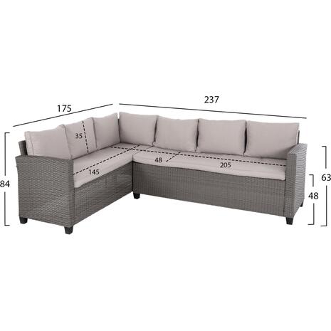 ΣΕΤ ΣΑΛΟΝΙ ΓΩΝΙΑ & ΤΡΑΠΕΖΙ CARSON HM6078.01 ΓΚΡΙ ΣΥΝΘ.RATTAN-ΜΑΞΙΛΑΡΙΑ