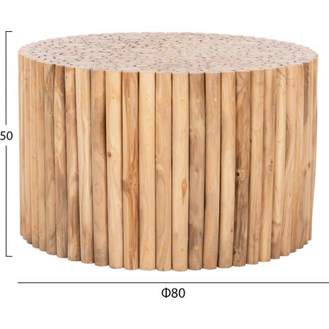 ΤΡΑΠΕΖΙ ΣΑΛΟΝΙΟΥ ΣΤΡΟΓΓΥΛΟ COOTER HM9863 ΚΛΑΔΙΑ TEAK-ΦΥΣΙΚΟ Φ80x50Υεκ.