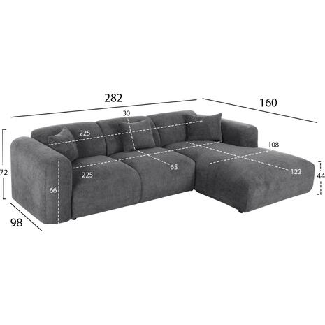 ΚΑΝΑΠΕΣ ΓΩΝΙΑ BRICKEN HM3275.04R ΑΝΘΡΑΚΙ ΥΦΑΣΜΑ 110-282x98-160x72Υεκ.