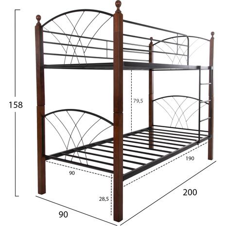 ΚΟΥΚΕΤΑ ΚΡΕΒΑΤΙ STOREY HM687 ΜΑΥΡΟ ΜΕΤΑΛΛΟ-ΚΑΡΥΔΙ RUBBERWOOD-ΓΙΑ ΣΤΡΩΜΑ 190x90εκ
