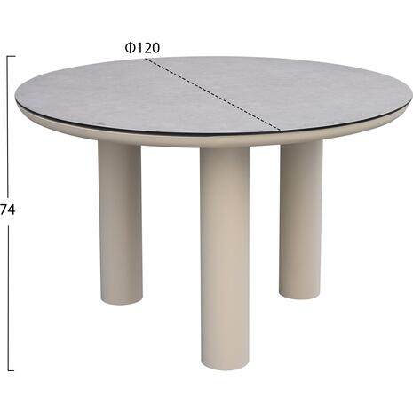 ΤΡΑΠΕΖΙ ΑΛΟΥΜΙΝΙΟΥ DOSUN HM6201.02 ΚΡΕΜ ΣΚΕΛΕΤΟΣ-3D PRINT ΓΥΑΛΙ-ΚΕΡΑΜΙΚΟ LOOK Φ120εκ