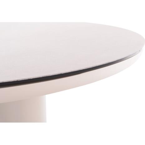 ΤΡΑΠΕΖΙ ΑΛΟΥΜΙΝΙΟΥ DOSUN HM6201.02 ΚΡΕΜ ΣΚΕΛΕΤΟΣ-3D PRINT ΓΥΑΛΙ-ΚΕΡΑΜΙΚΟ LOOK Φ120εκ