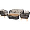 MARK Set Σαλόνι Κήπου 4 τεμαχίων Acacia Φυσικό, Rope Wicker Μαύρο, Μαξιλάρια Μπεζ (Ε2360,1)