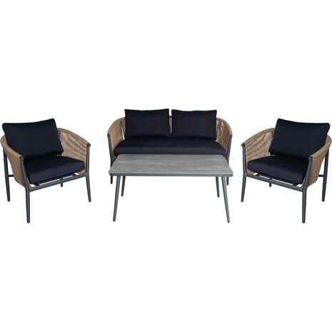 GASBA Set Σαλόνι Κήπου 4τεμ, Alu Ανθρακί, Rope Wicker Φυσικό, Μαξιλάρια Σκούρο Γκρι (Ε6874,1)