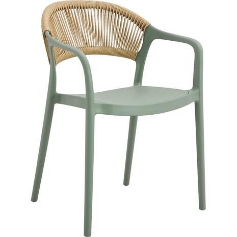 DONNA Πολυθρόνα-Pro Στοιβαζόμενη, PP-UV Πράσινο, Rope Wicker Φυσικό (Ε3150,2)