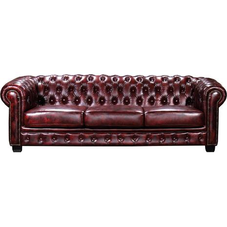 CHESTERFIELD Birmingham Καναπές 4Θέσιος Σαλονιού Καθιστικού, Δέρμα Antique Red (Ε9574,44)
