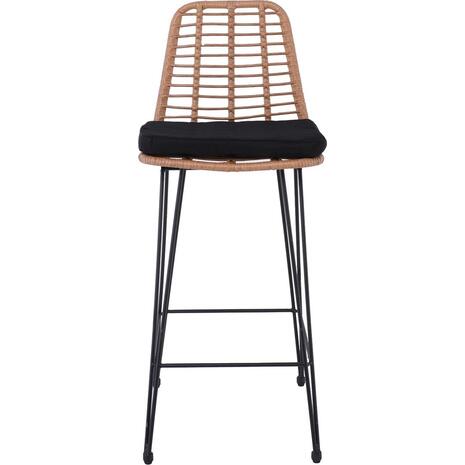 SALSA Σκαμπό BAR-Pro με Πλάτη, Μέταλλο Βαφή Μαύρο - Wicker Φυσικό, με Μαξιλάρι Μαύρο (Ε252,11)