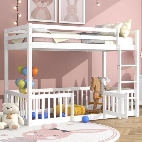 ΠΑΙΔΙΚΗ ΚΟΥΚΕΤΑ τ.MONTESSORI ΜΕ ΠΑΡΚΑΚΙ PLAYKID HM703.03 ΞΥΛΟ ΠΕΥΚΟΥ ΛΕΥΚΟ ΓΙΑ 190x90εκ