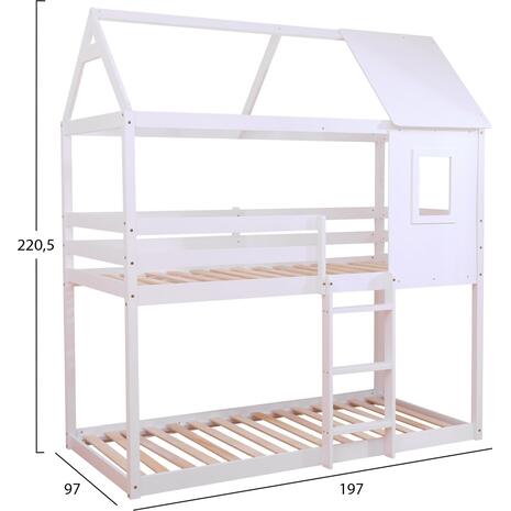 ΠΑΙΔΙΚΗ ΚΟΥΚΕΤΑ ΣΠΙΤΑΚΙ  τ.MONTESSORI HOOD HM705.03 ΞΥΛΟ ΠΕΥΚΟΥ ΣΕ ΛΕΥΚΟ-ΣΤΡΩΜΑΤΑ 190x90εκ