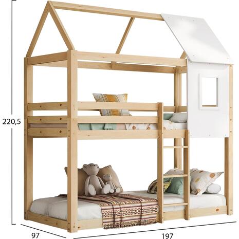 ΠΑΙΔΙΚΗ ΚΟΥΚΕΤΑ ΣΠΙΤΑΚΙ τ.MONTESSORI HOOD HM705.01 ΞΥΛΟ ΠΕΥΚΟΥ ΣΕ ΦΥΣΙΚΟ-ΣΤΡΩΜΑΤΑ 190x90εκ