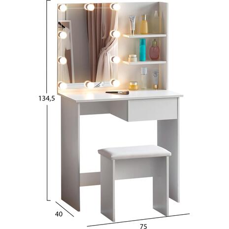 ΤΟΥΑΛΕΤΑ ΜΕ ΦΩΤΙΣΜΟ LED & ΡΑΦΙΑ LAURYN HM2501.03 ΜΕΛΑΜΙΝΗ ΣΕ ΛΕΥΚΟ 75x40x134.5Υεκ