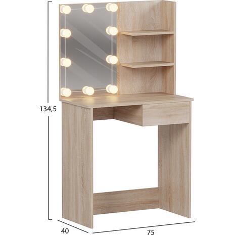 ΤΟΥΑΛΕΤΑ ΜΕ ΦΩΤΙΣΜΟ LED & ΡΑΦΙΑ LAURYN HM2501.01 ΜΕΛΑΜΙΝΗ ΣΕ SONAMA 75x40x134.5Υεκ