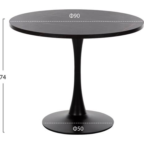 ΤΡΑΠΕΖΙ ΤΡΑΠΕΖΑΡΙΑΣ ROLLO HM9421.12 ΣΤΡΟΓΓΥΛΟ BLACK MARBLE Φ90x74Υεκ.