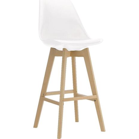 MARTIN Σκαμπό BAR Οξιά Φυσικό, Κάθισμα Η.67cm, PP-Pu Άσπρο, Μονταρισμένη Ταπετσαρία (σετ 4 τεμαχίων) (ΕΜ147,11)