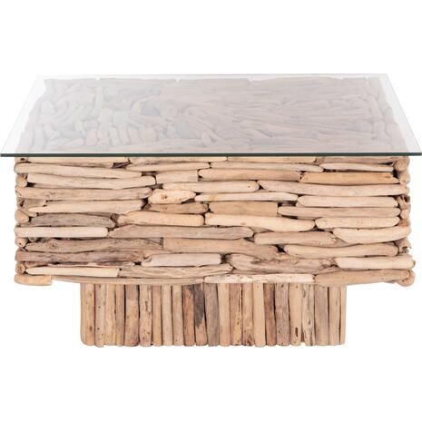 ΤΡΑΠΕΖΙ ΣΑΛΟΝΙΟΥ ΤΕΤΡΑΓΩΝΟ SPARROW HM9960 DRIFTWOOD--ΓΥΑΛΙ 95x95x51,5Υεκ.