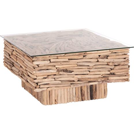 ΤΡΑΠΕΖΙ ΣΑΛΟΝΙΟΥ ΤΕΤΡΑΓΩΝΟ SPARROW HM9960 DRIFTWOOD--ΓΥΑΛΙ 95x95x51,5Υεκ.