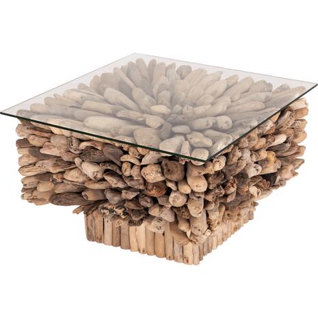 ΤΡΑΠΕΖΙ ΣΑΛΟΝΙΟΥ ΤΕΤΡΑΓΩΝΟ SPARROW HM9961 DRIFTWOOD--ΓΥΑΛΙ 75x75x51Υεκ.