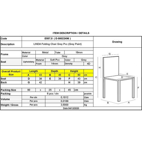 LINDA Καρέκλα Πτυσσόμενη Βαφή Γκρι, Pvc Γκρι (Ε557,5) (Γκρι)