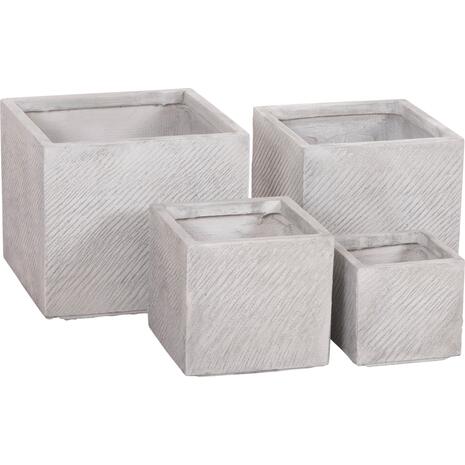 ΣΕΤ 4ΤΜΧ ΓΛΑΣΤΡΕΣ ΤΕΤΡΑΓΩΝΕΣ GARDENER HM4730 FIBERCLAY ΓΚΡΙ CEMENT 37x37x32Υεκ.
