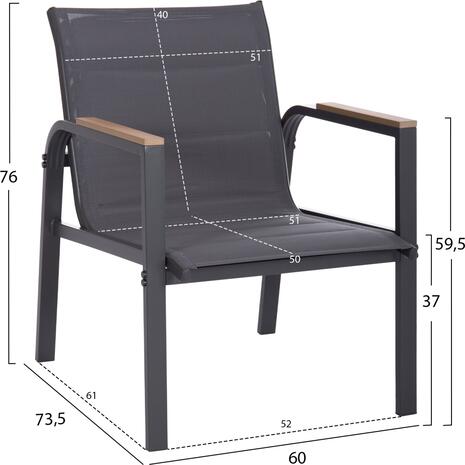 ΣΕΤ ΣΑΛΟΝΙ ΕΞ.ΧΩΡΟΥ 4ΤΜΧ JULIETTE HM6280.03 ΓΚΡΙ ΑΛΟΥΜΙΝΙΟ-TEXTILENE--TEMPERED GLASS
