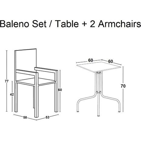 BALENO Set Κήπου - Βεράντας: Τραπέζι + 2 Πολυθρόνες Μέταλλο Ανθρακί, Wicker Mixed Grey (Ε240,10)