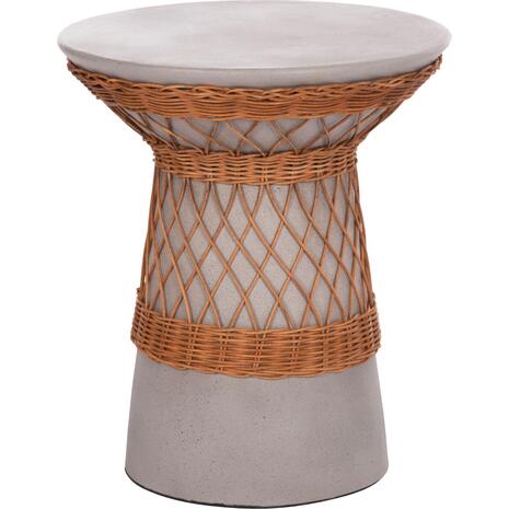 ΒΟΗΘΗΤΙΚΟ ΤΡΑΠΕΖΙ ΣΤΡΟΓΓΥΛΟ DELIA HM18167.03 FIBER CEMENT ΓΚΡΙ & RATTAN Φ40x45Υεκ