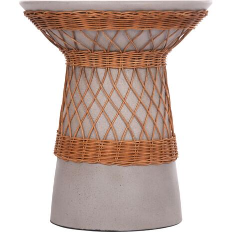 ΒΟΗΘΗΤΙΚΟ ΤΡΑΠΕΖΙ ΣΤΡΟΓΓΥΛΟ DELIA HM18167.03 FIBER CEMENT ΓΚΡΙ & RATTAN Φ40x45Υεκ
