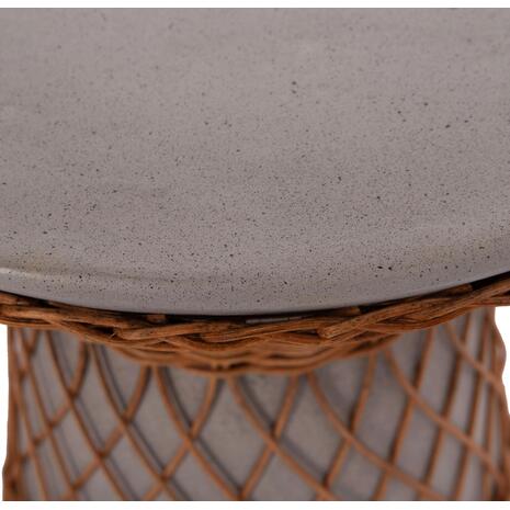 ΒΟΗΘΗΤΙΚΟ ΤΡΑΠΕΖΙ ΣΤΡΟΓΓΥΛΟ DELIA HM18167.03 FIBER CEMENT ΓΚΡΙ & RATTAN Φ40x45Υεκ