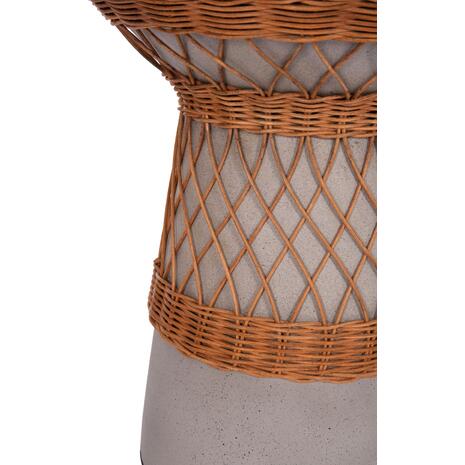 ΒΟΗΘΗΤΙΚΟ ΤΡΑΠΕΖΙ ΣΤΡΟΓΓΥΛΟ DELIA HM18167.03 FIBER CEMENT ΓΚΡΙ & RATTAN Φ40x45Υεκ