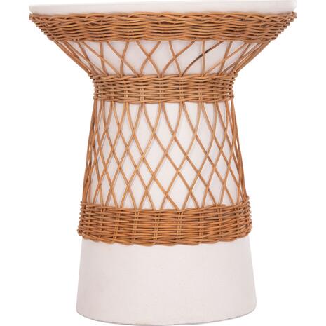 ΒΟΗΘΗΤΙΚΟ ΤΡΑΠΕΖΙ ΣΤΡΟΓΓΥΛΟ DELIA HM18167.02 FIBER CEMENT ΛΕΥΚΟ & RATTAN Φ40x45Υεκ