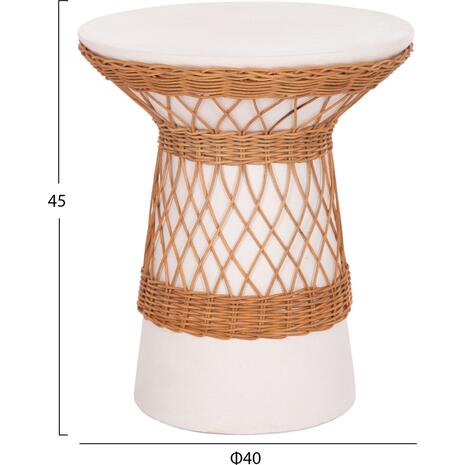 ΒΟΗΘΗΤΙΚΟ ΤΡΑΠΕΖΙ ΣΤΡΟΓΓΥΛΟ DELIA HM18167.02 FIBER CEMENT ΛΕΥΚΟ & RATTAN Φ40x45Υεκ