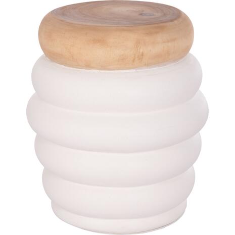 ΣΚΑΜΠΟ PUFFAT HM18172.02 FIBER CEMENT ΛΕΥΚΟ- ΞΥΛΟ TEAK TOP Φ45x46Υεκ.