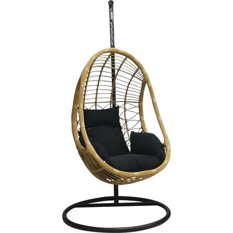 SALSA Κρεμαστή Πολυθρόνα, PE Wicker Φυσικό, Μέταλλο Βαφή Μαύρο, Μαξιλάρι Μαύρο (Ε6768,1)