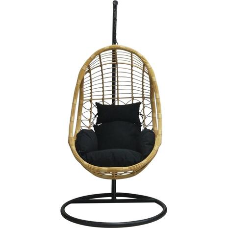 SALSA Κρεμαστή Πολυθρόνα, PE Wicker Φυσικό, Μέταλλο Βαφή Μαύρο, Μαξιλάρι Μαύρο (Ε6768,1)