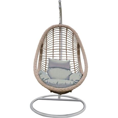 MACAN-II Κρεμαστή Πολυθρόνα, PE Wicker Natural, Μέταλλο Βαφή Άσπρο, Μαξιλάρι Σκ.Γκρι (Ε6740,1)