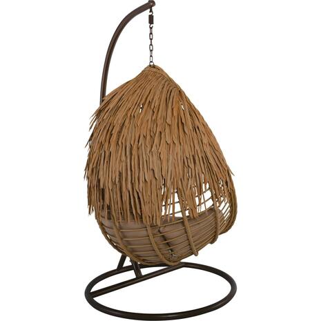 SALSA TROPIC Κρεμαστή Πολυθρόνα, PE Wicker Φυσικό, Μέταλλο Brown, Μαξιλάρι Μπεζ (Ε6780,1)
