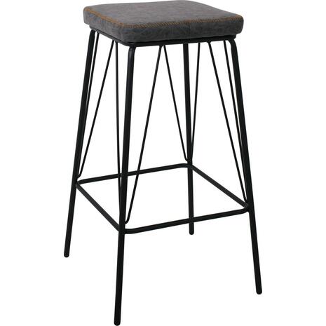 PANTON Σκαμπό BAR, Μέταλλο Βαφή Μαύρο, PU Απόχρωση Vintage Grey (σετ 2 τεμαχίων) (ΕΜ779,1)