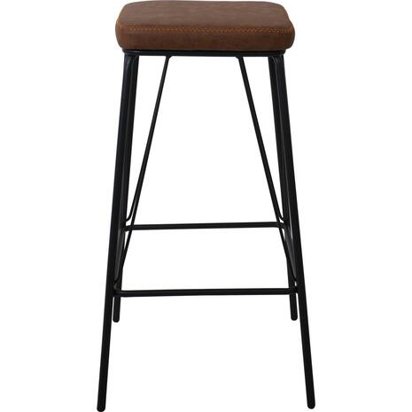 PANTON Σκαμπό BAR, Μέταλλο Βαφή Μαύρο, PU Απόχρωση Vintage Brown (σετ 2 τεμαχίων) (ΕΜ779,2)