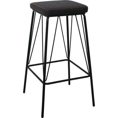 PANTON Σκαμπό BAR, Μέταλλο Βαφή Μαύρο, PU Απόχρωση Vintage Black (σετ 2 τεμαχίων) (ΕΜ779,3)