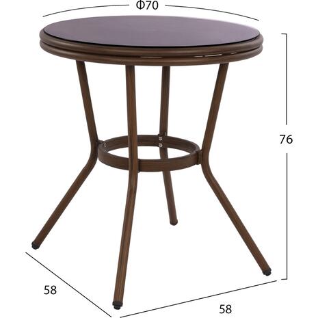 ΤΡΑΠΕΖΙ ΑΛΟΥΜΙΝΙΟΥ MOSES Φ70x76 εκ. BAMBOO LOOK HM5532.03 ΚΑΦΕ ΜΕ ΓΥΑΛΙ