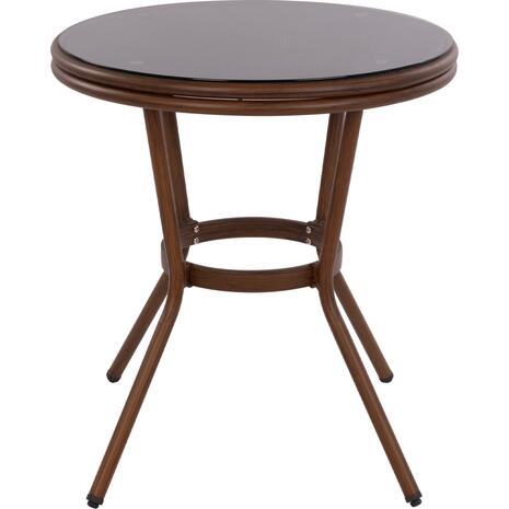 ΤΡΑΠΕΖΙ ΑΛΟΥΜΙΝΙΟΥ MOSES Φ70x76 εκ. BAMBOO LOOK HM5532.03 ΚΑΦΕ ΜΕ ΓΥΑΛΙ