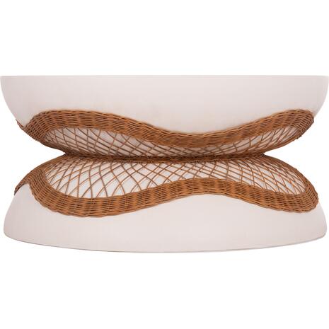 ΤΡΑΠΕΖΙ ΣΑΛΟΝΙΟΥ ANNA HM18157.02 FIBER CEMENT ΛΕΥΚΟ-ΦΥΣΙΚΟ RATTAN--Φ92x44.5Υεκ
