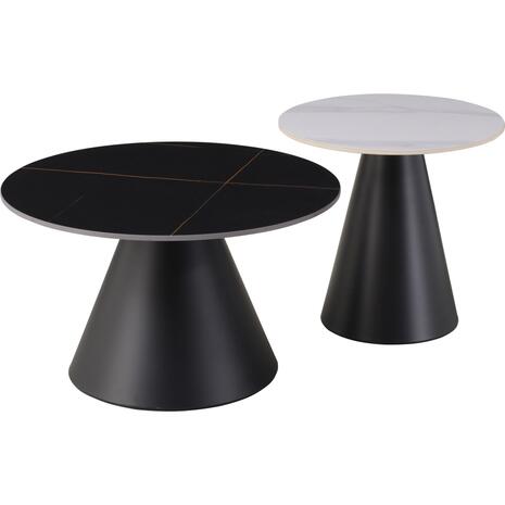 ΤΡΑΠΕΖΙΑ ΣΑΛΟΝΙΟΥ RIDGE HM18266.10 ΚΕΡΑΜΙΚΑ TOP ΜΕ ΟΨΗ ΜΑΥΡΟΥ-ΛΕΥΚΟΥ ΜΑΡΜΑΡΟΥ Φ50εκ & Φ70εκ