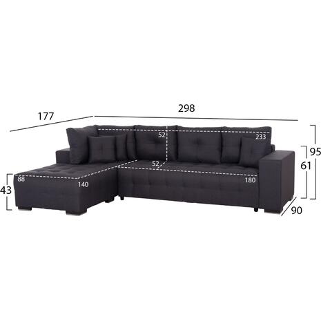 ΓΩΝΙΑΚΟΣ ΚΑΝΑΠΕΣ-ΚΡΕΒΑΤΙ ΜΕ ΑΠΟΘ.ΧΩΡΟ TRENDSTON HM3302.01L ΓΚΡΙ ΥΦΑΣΜΑ 298x177x95Υεκ