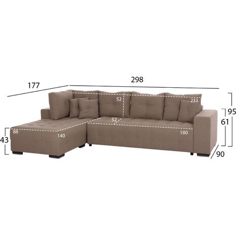 ΓΩΝΙΑΚΟΣ ΚΑΝΑΠΕΣ-ΚΡΕΒΑΤΙ ΜΕ ΑΠΟΘ.ΧΩΡΟ TRENDSTON HM3302.03L ΜΠΕΖ ΥΦΑΣΜΑ 298x177x95Υεκ