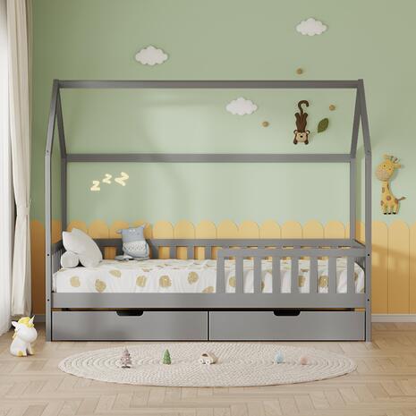 ΚΡΕΒΑΤΙ ΠΑΙΔΙΚΟ ΜΕ ΣΥΡΤΑΡΙΑ PHYLLIS HM724.05 τ.MONTESSORI ΓΚΡΙ 196x97x161Υεκ.