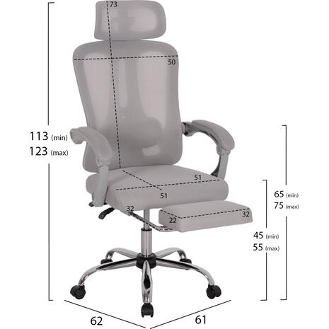 ΚΑΡΕΚΛΑ ΓΡΑΦΕΙΟΥ BARNET HM18258.02 ΓΚΡΙ MESH-ΓΚΡΙ ΣΚΕΛΕΤΟΣ NYLON 61x62x123Υ