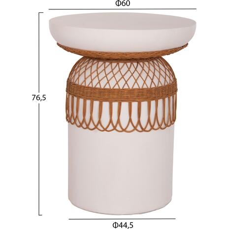 ΒΟΗΘΗΤΙΚΟ ΤΡΑΠΕΖΙ PRILEP HM18159.02 FIBER CEMENT ΛΕΥΚΟ & RATTAN--Φ60x76,5Υεκ